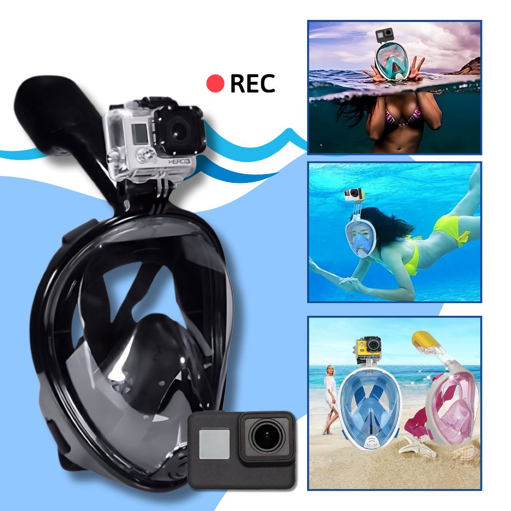 Snorkelmaske med 180° panoramautsikt
 - Ozerty
