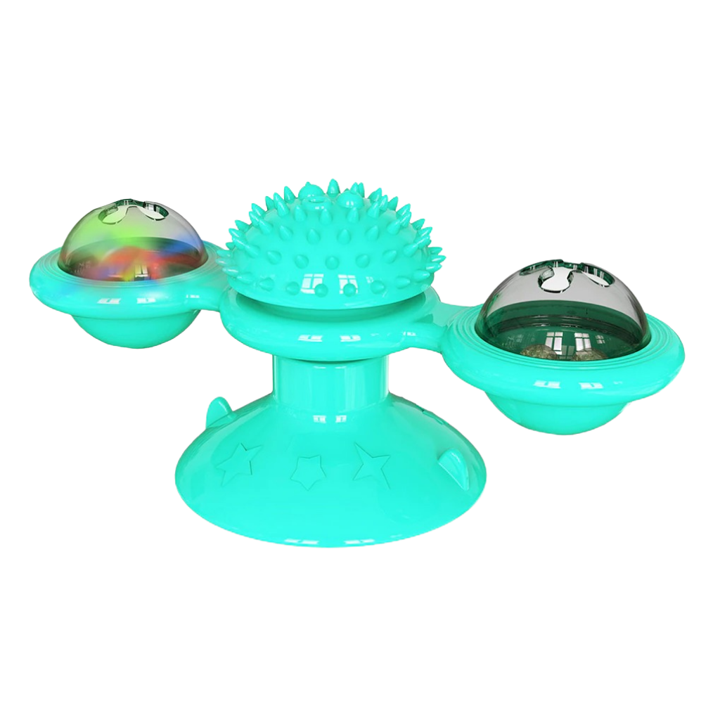 Roterende vindmølle katteleke med børste -Blå - Ozerty