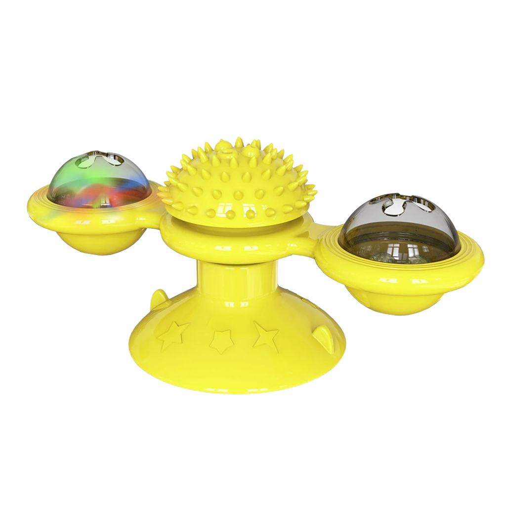 Roterende vindmølle katteleke med børste -Gul - Ozerty