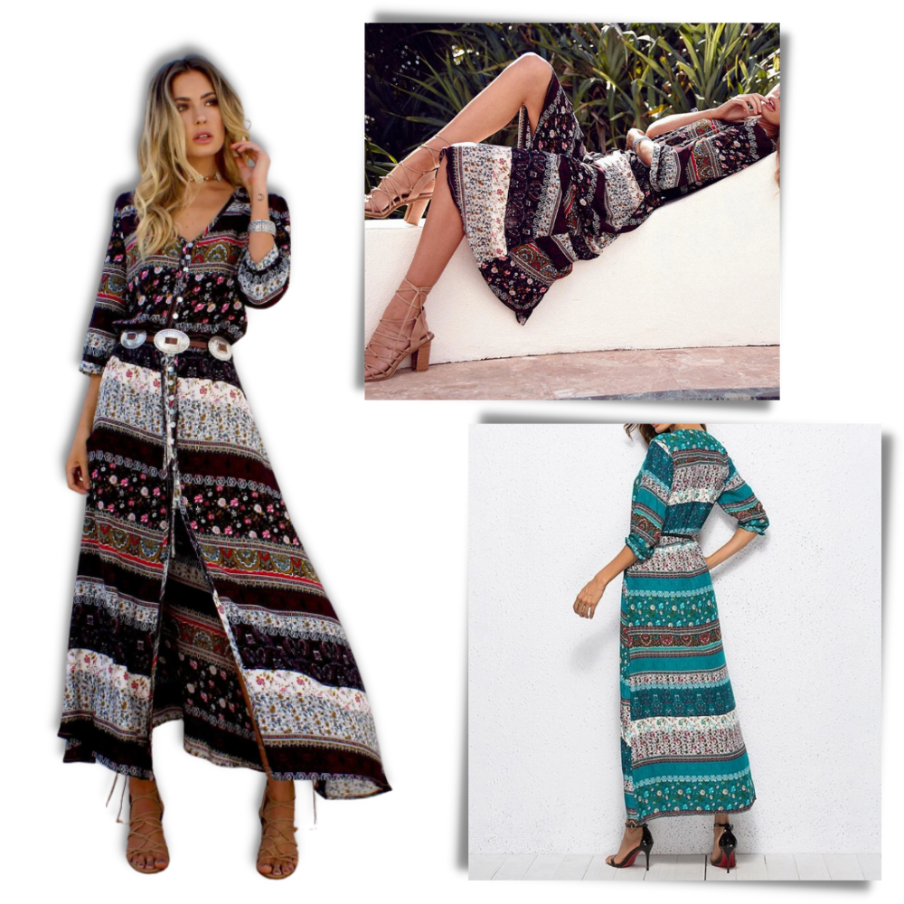 Boho-maxikjole med V-hals
 - Ozerty