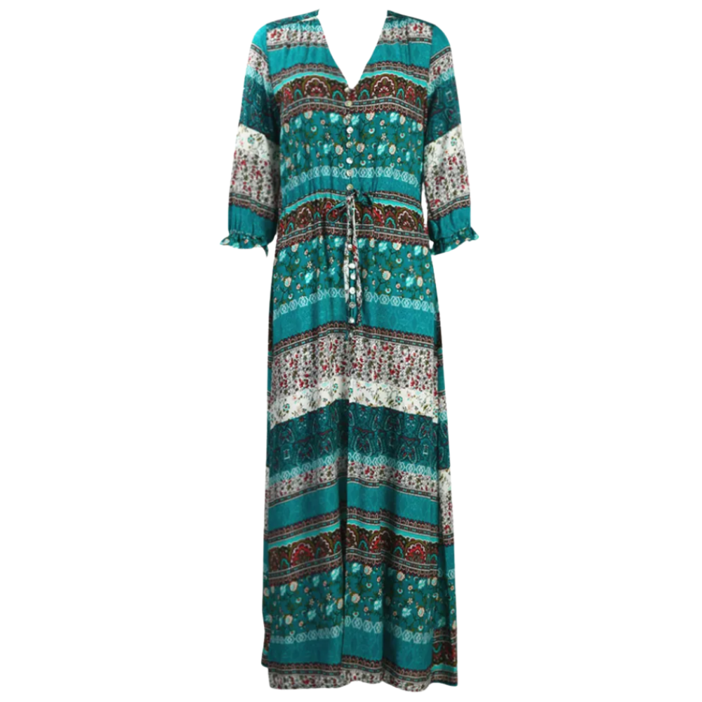 Boho-maxikjole med V-hals
 -Grønn/XXXL - Ozerty
