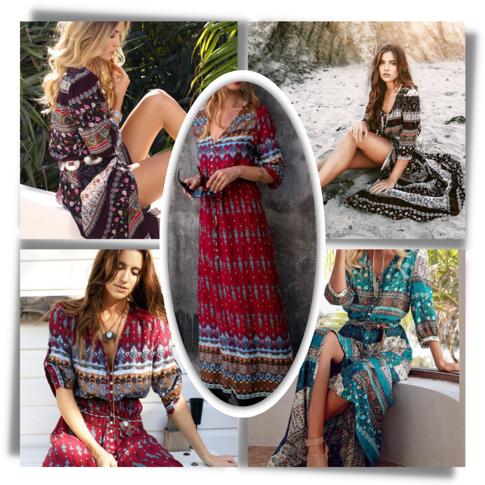 Boho-maxikjole med V-hals
 - Ozerty