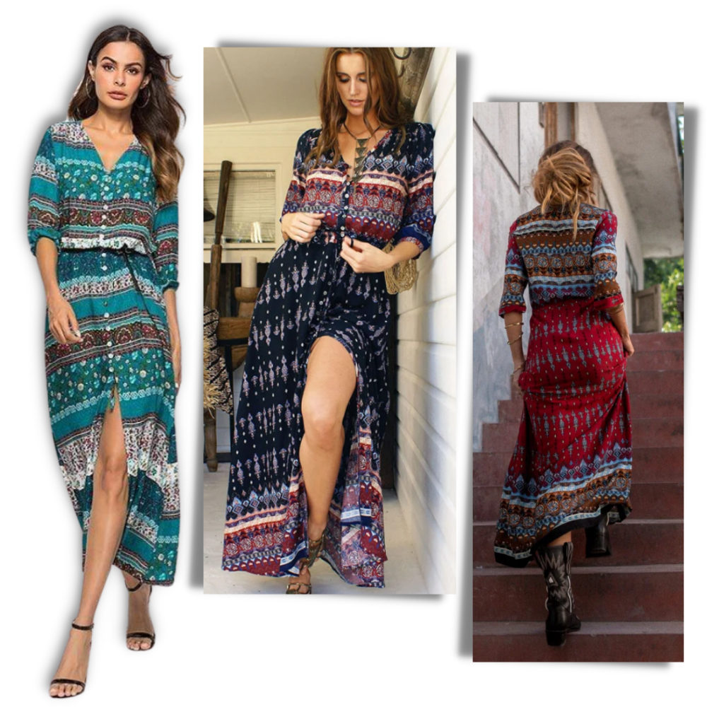 Boho-maxikjole med V-hals
 - Ozerty