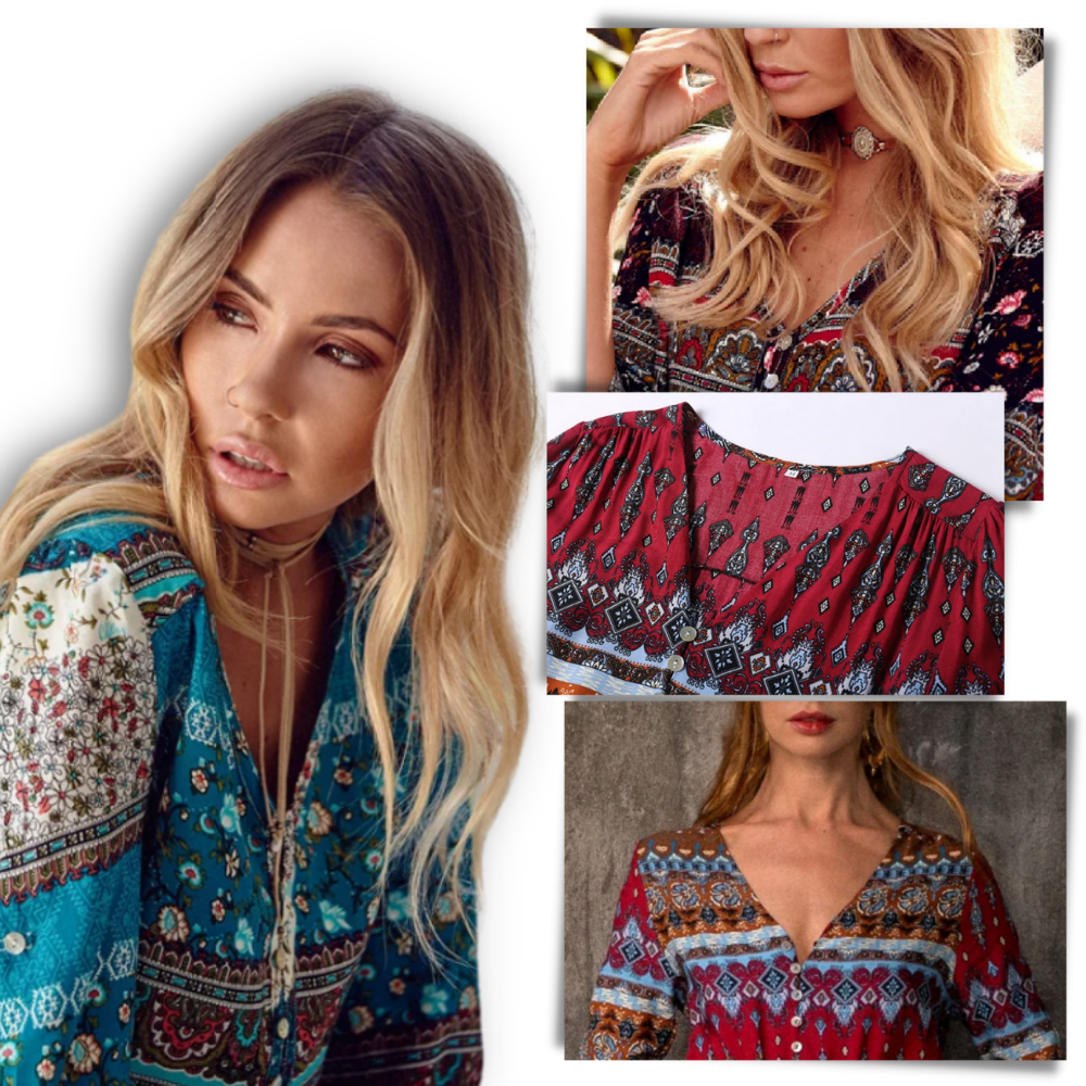 Boho-maxikjole med V-hals
 - Ozerty