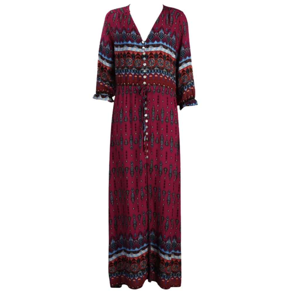 Boho-maxikjole med V-hals
 -Rød/XXXL - Ozerty