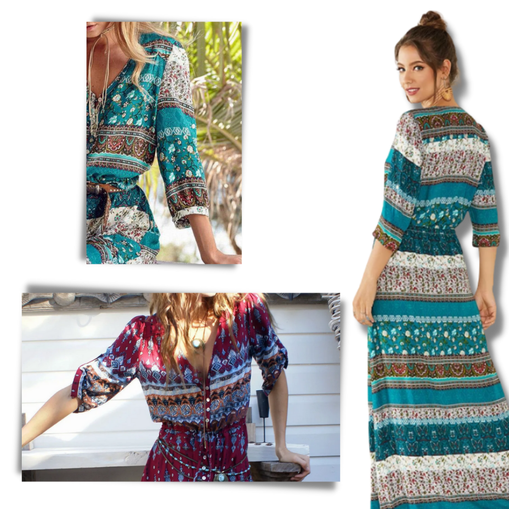Boho-maxikjole med V-hals
 - Ozerty