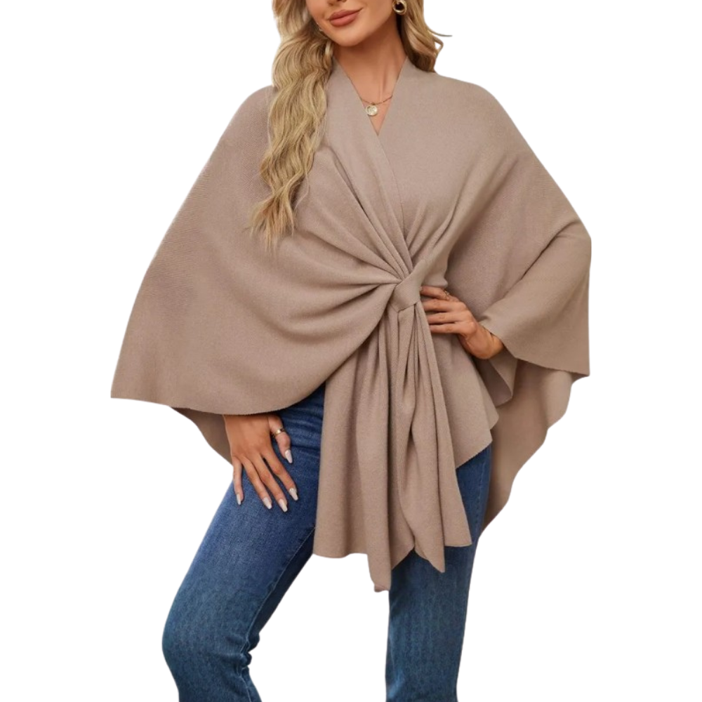 Elegant Strikket Poncho Til Kvinner -Karamell - Ozerty