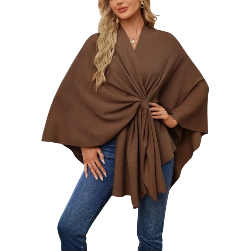 Elegant Strikket Poncho Til Kvinner -Kaffe - Ozerty