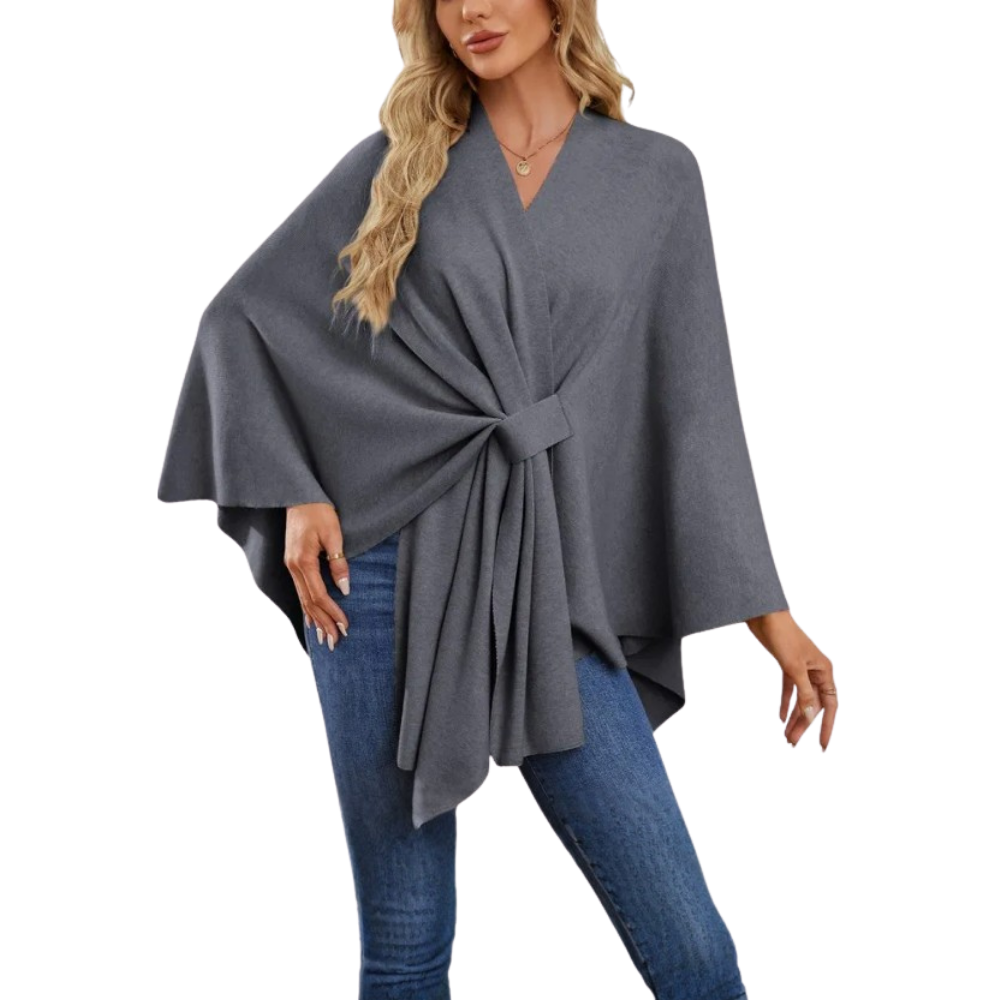 Elegant Strikket Poncho Til Kvinner -Mørkegrå - Ozerty
