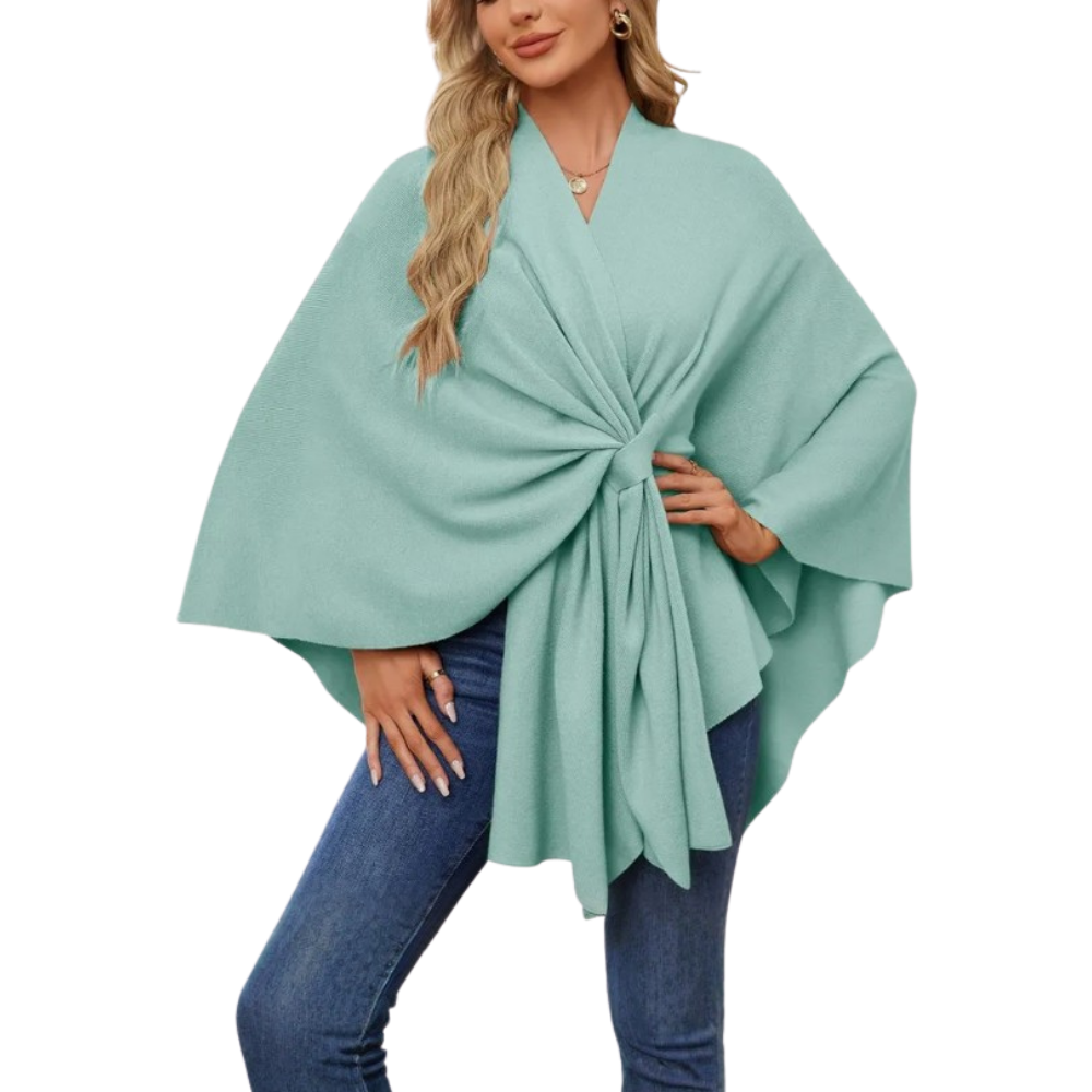 Elegant Strikket Poncho Til Kvinner -Smaragd - Ozerty