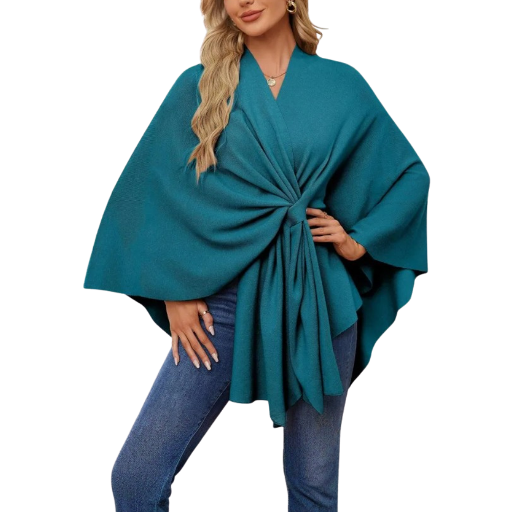 Elegant Strikket Poncho Til Kvinner -Malakitt - Ozerty