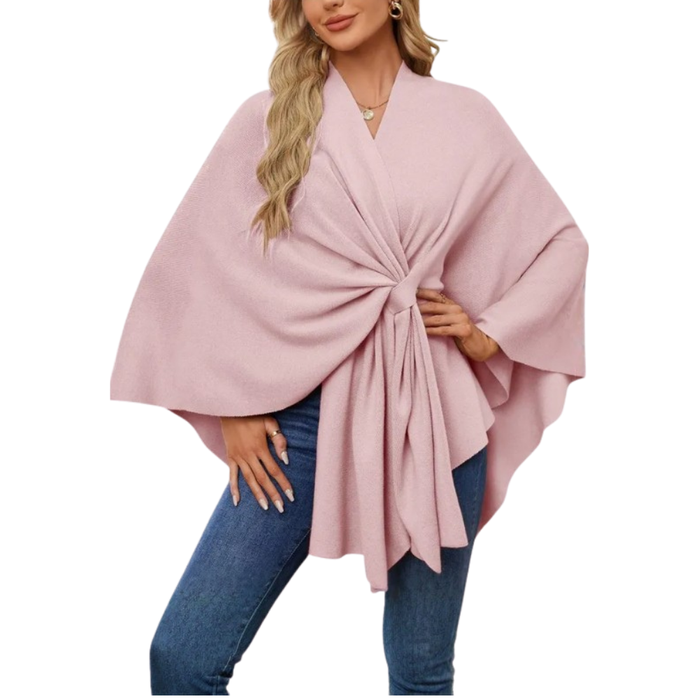 Elegant Strikket Poncho Til Kvinner -Rosa - Ozerty