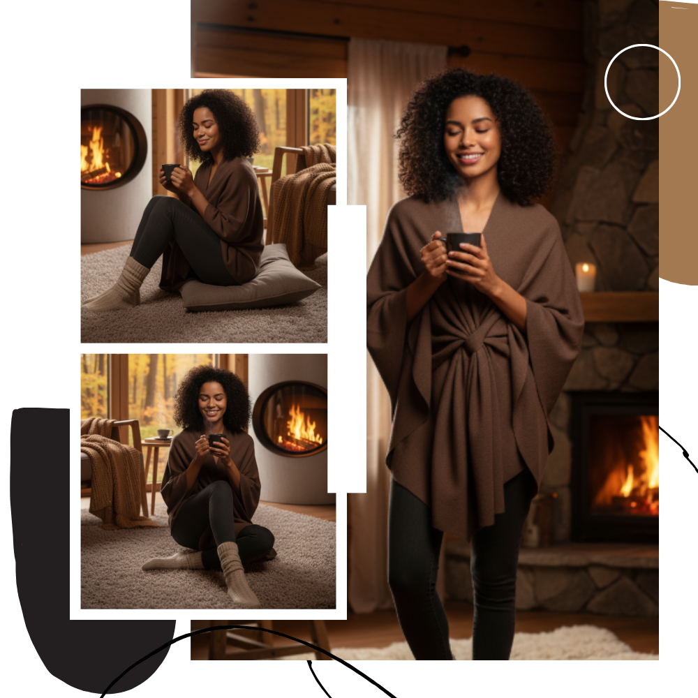 Elegant Strikket Poncho Til Kvinner - Ozerty