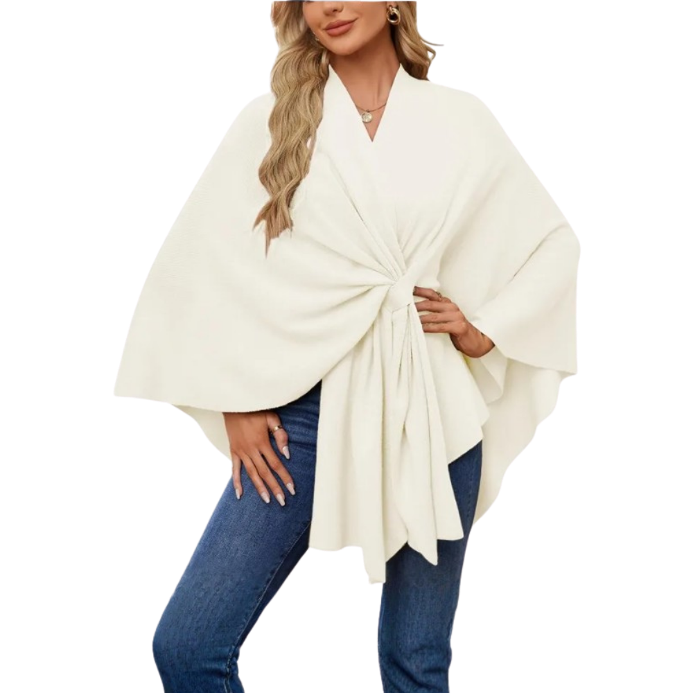 Elegant Strikket Poncho Til Kvinner -Hvit - Ozerty