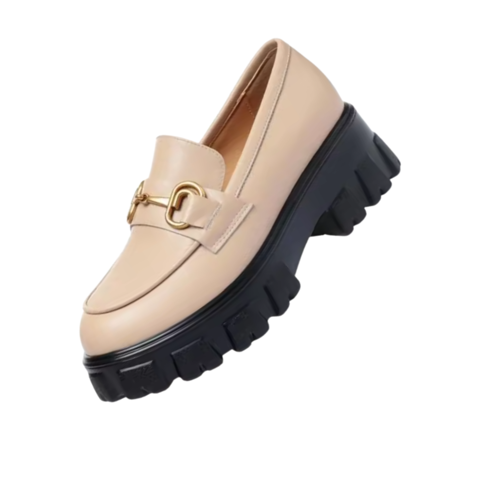 Kraftige, Stilige Loafers i Skinn -Beige - Ozerty