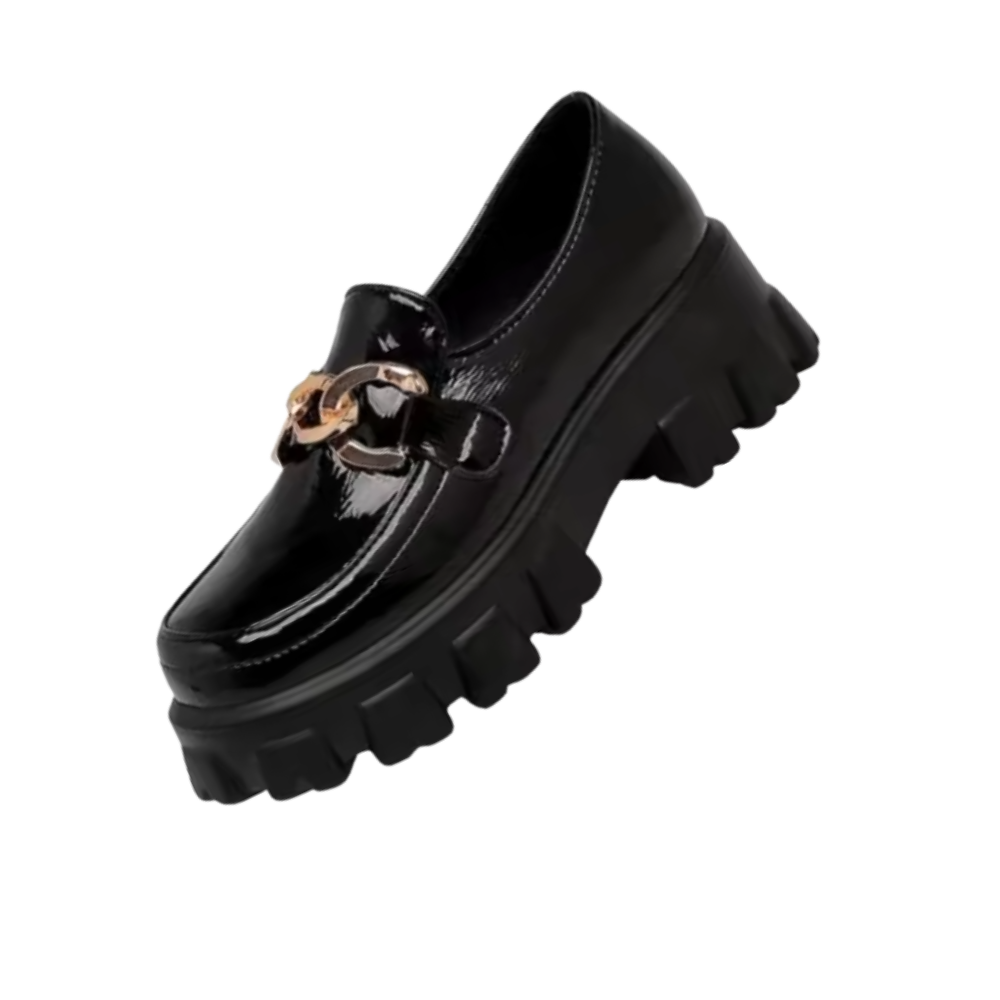 Kraftige, Stilige Loafers i Skinn -Skinnende Sort - Ozerty