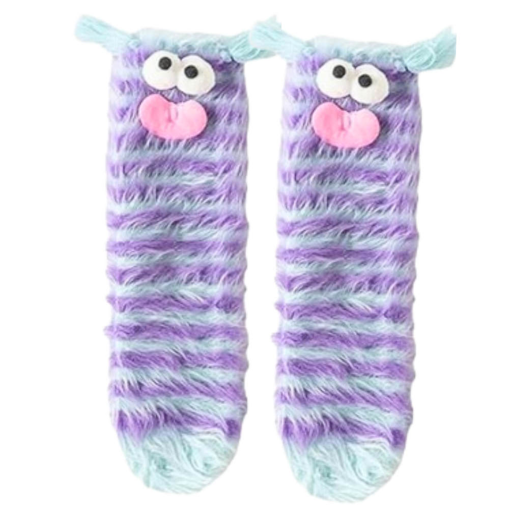 Funky Sokker i Korallfløyel -Blå Striper - Ozerty