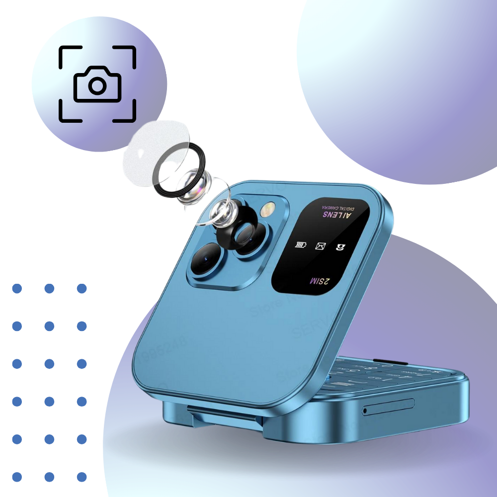 Liten sammenleggbar mobiltelefon med dobbelt sim-kort
- Ozerty