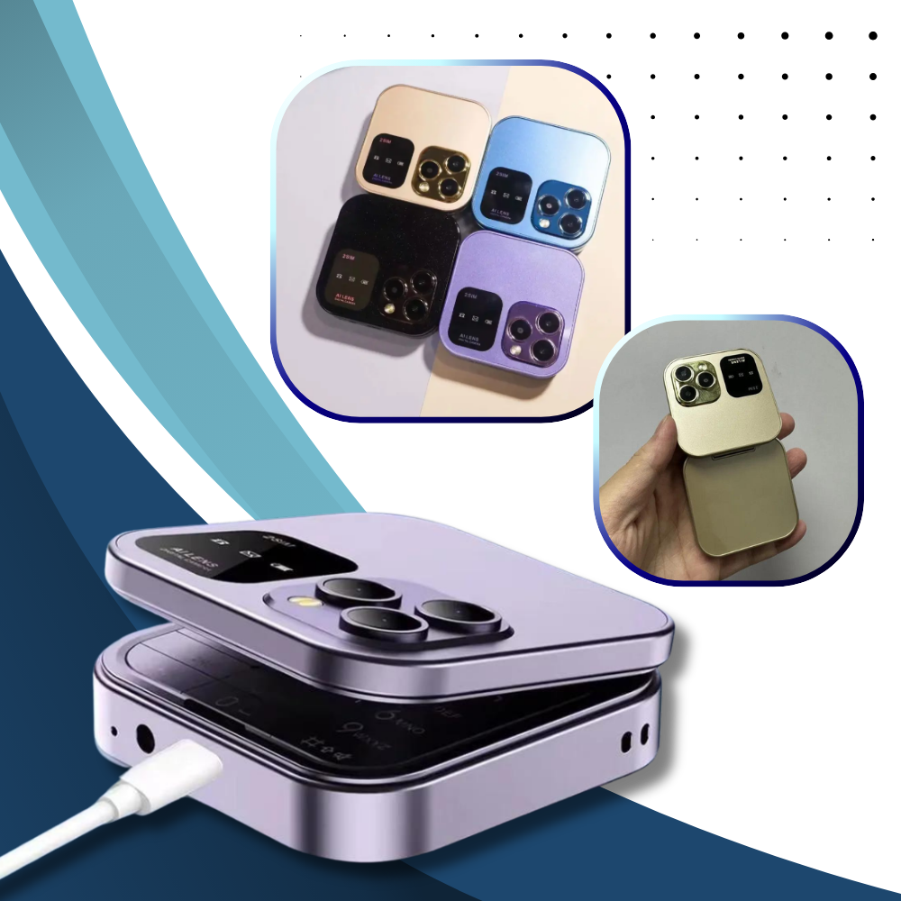 Liten sammenleggbar mobiltelefon med dobbelt sim-kort
- Ozerty