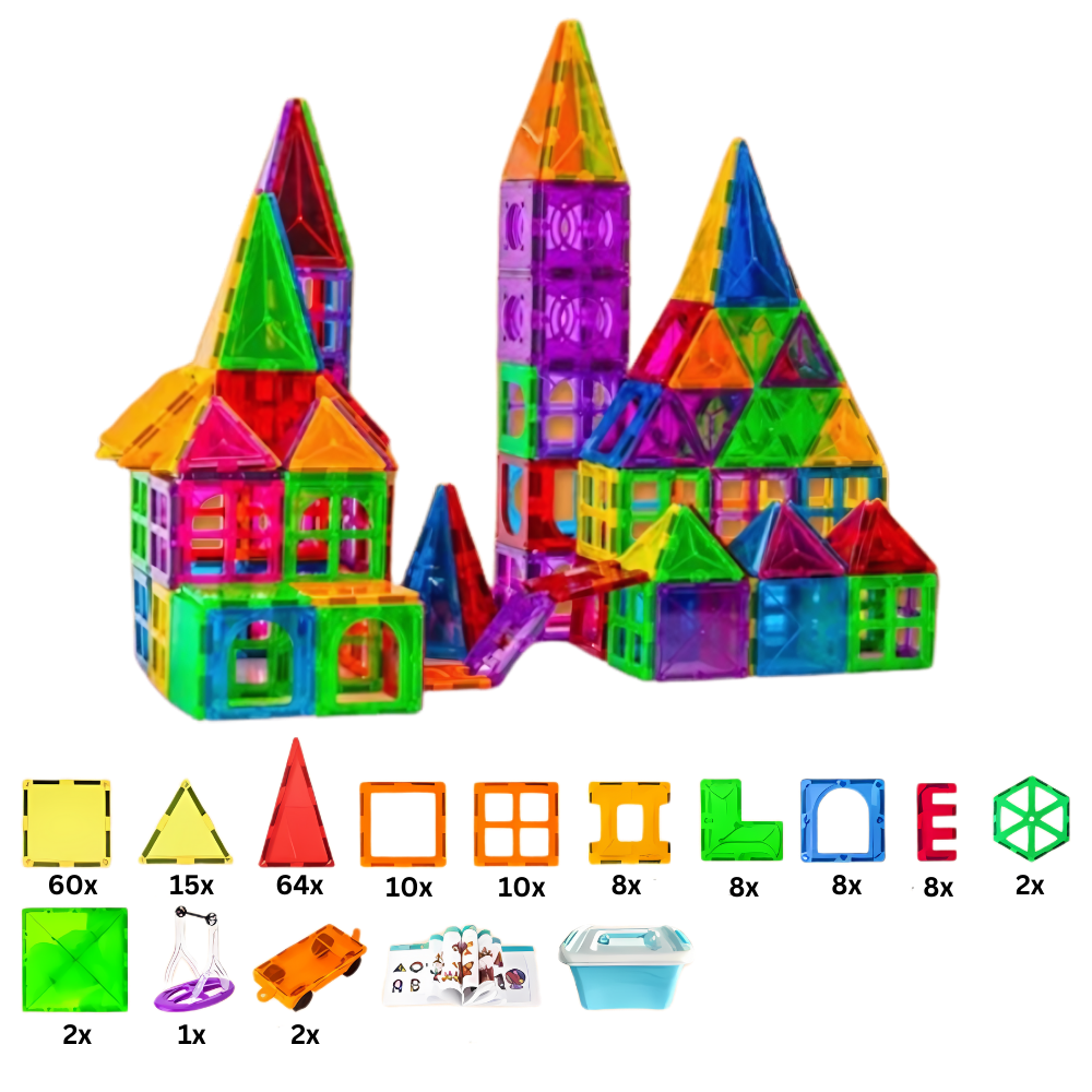 Pedagogiske Magnetiske Byggeklosser -198 stk med eske - Ozerty