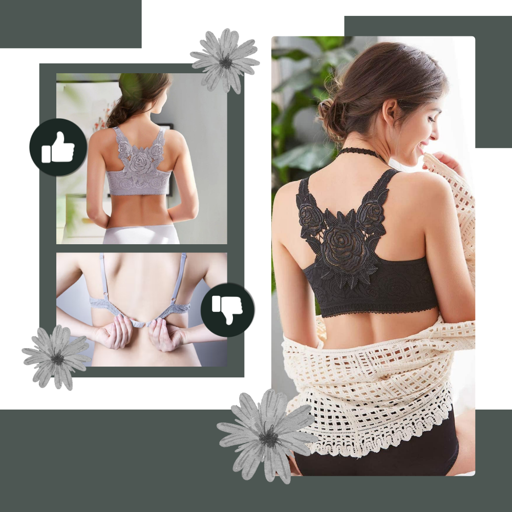 Elegant Rosemønstret Bush-Up-Bh med Blonder - Ozerty