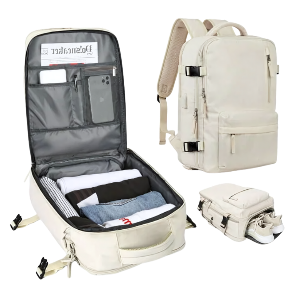 Vanntett reise-ryggsekk med USB
 -Beige - Ozerty