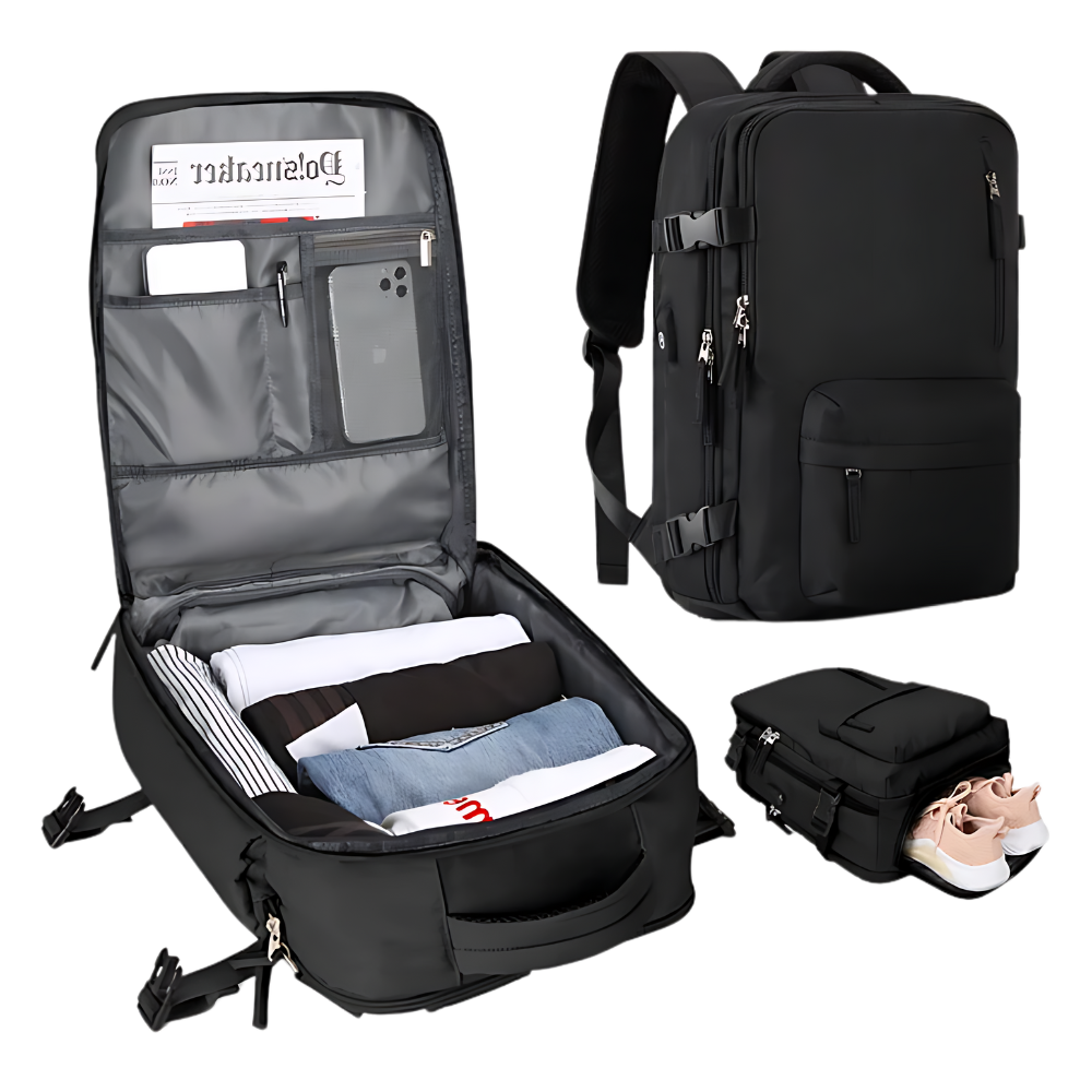 Vanntett reise-ryggsekk med USB
 -Svart - Ozerty