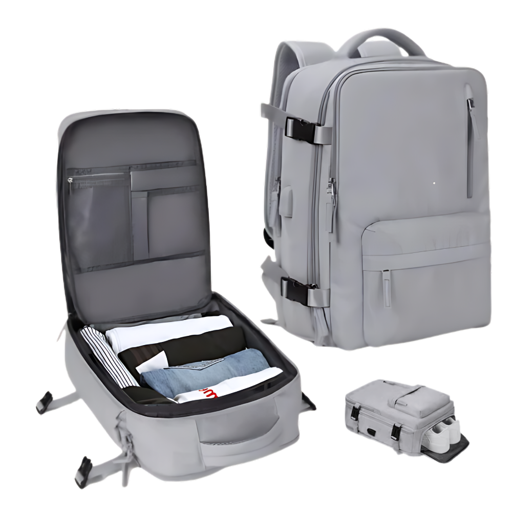 Vanntett reise-ryggsekk med USB
 -Grå - Ozerty