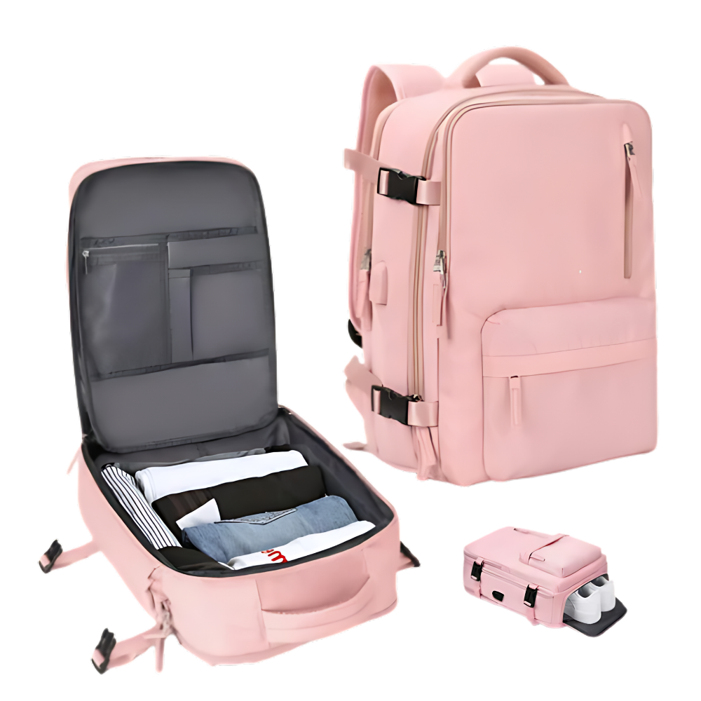 Vanntett reise-ryggsekk med USB
 -Rosa - Ozerty