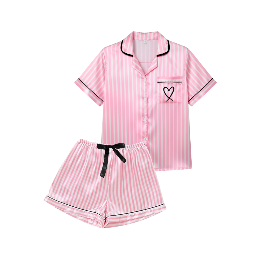 Rosa satengpyjamas for Kvinner -Roserød Kort - Ozerty