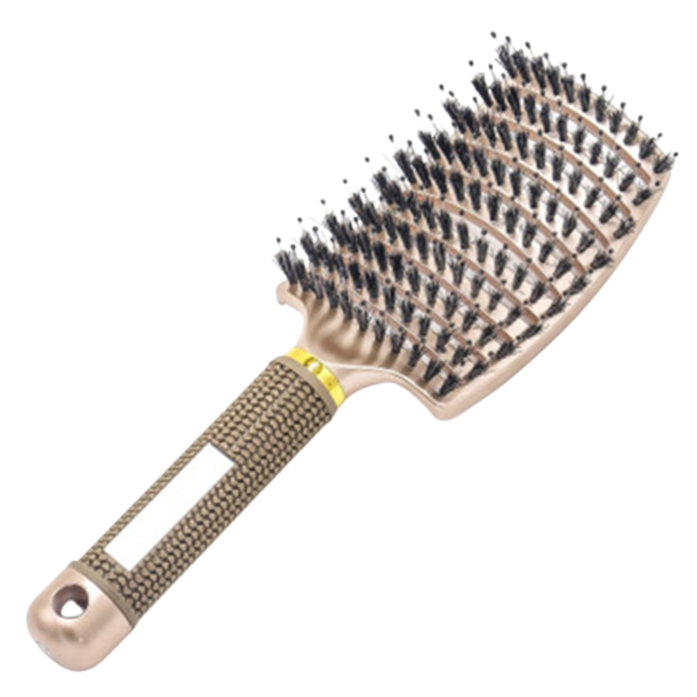 Massaging hair brush with boar hair