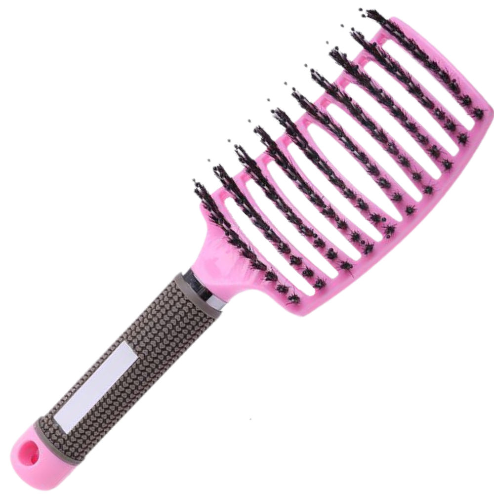 Massaging hair brush with boar hair
