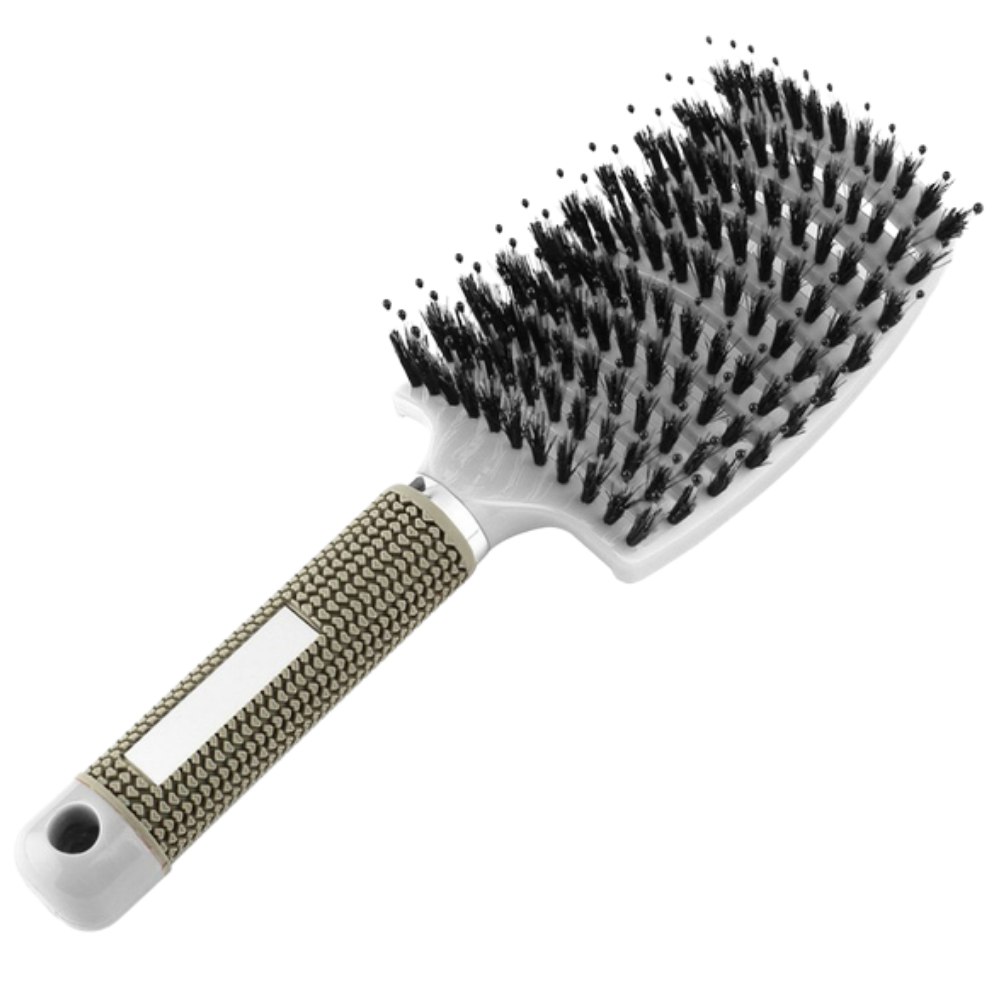 Massaging hair brush with boar hair