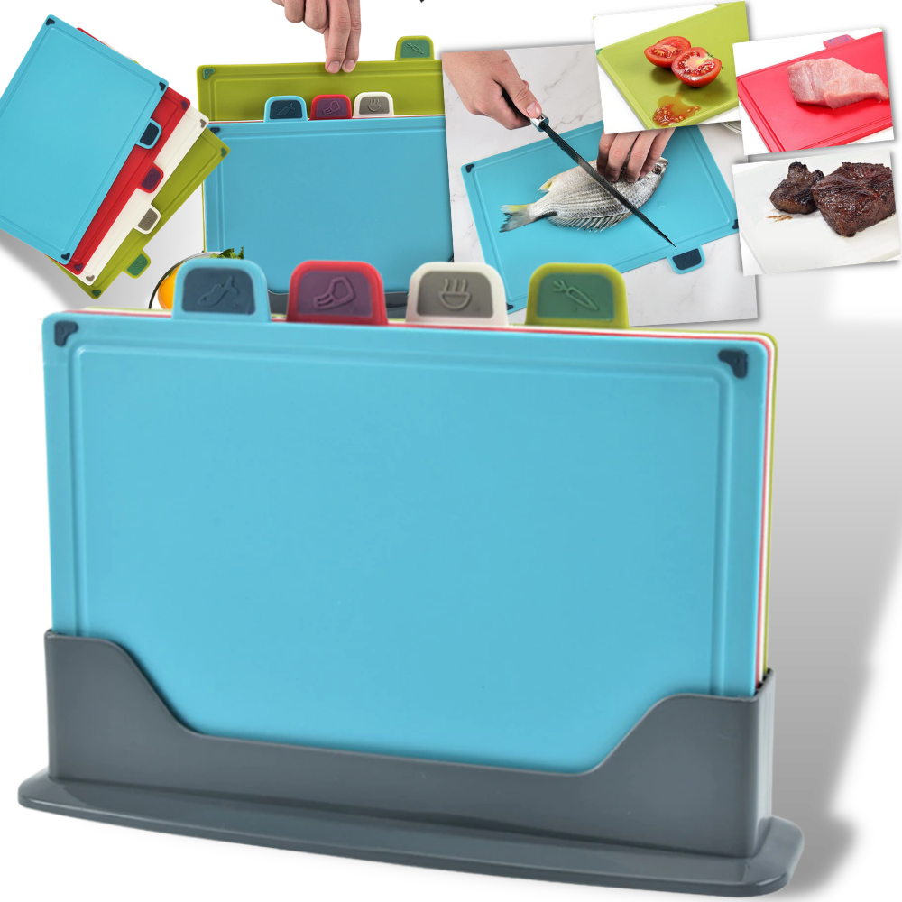 Sett med 4 skjærebrett med holder - Ozerty