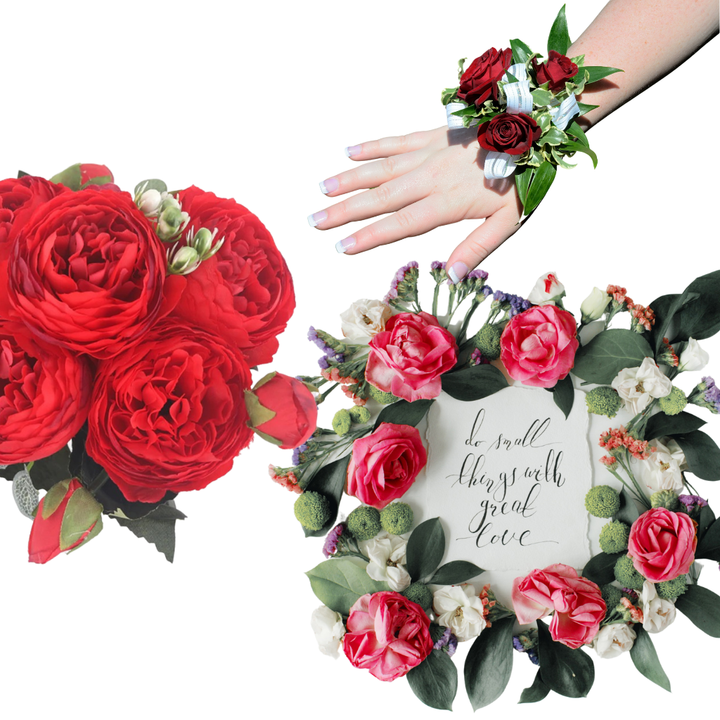 Kunstige silkepioner og rose blomsterbukett - Ozerty