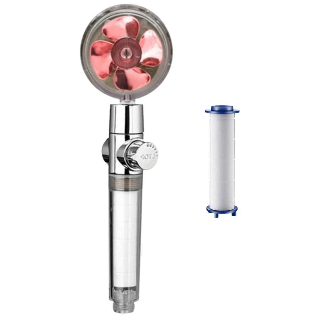 Dusjhode med roterende spiral og høyt trykk