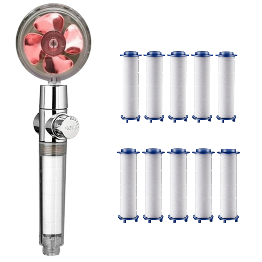 Dusjhode med roterende spiral og høyt trykk