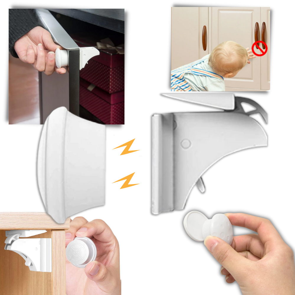 Pakke med 4 magnetiske skaplåser for barn  - Ozerty