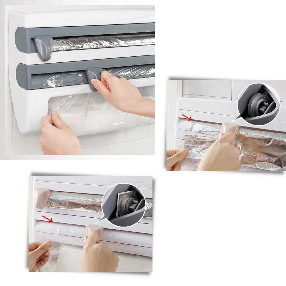 4-i-1 veggmontert holder til plastfilm og tørkepapir - Ozerty