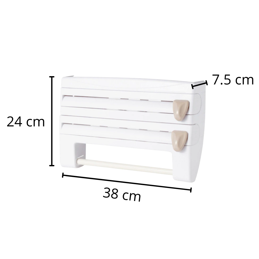 4-i-1 veggmontert holder til plastfilm og tørkepapir - Ozerty