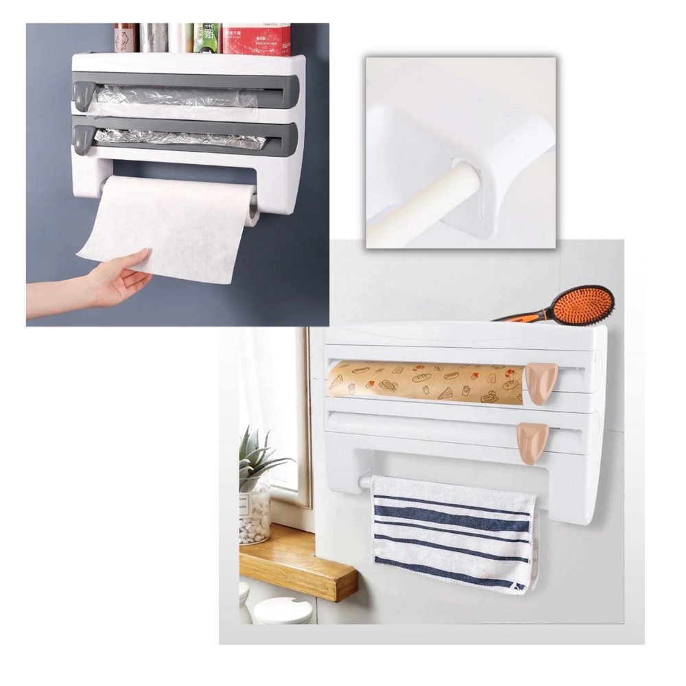 4-i-1 veggmontert holder til plastfilm og tørkepapir - Ozerty