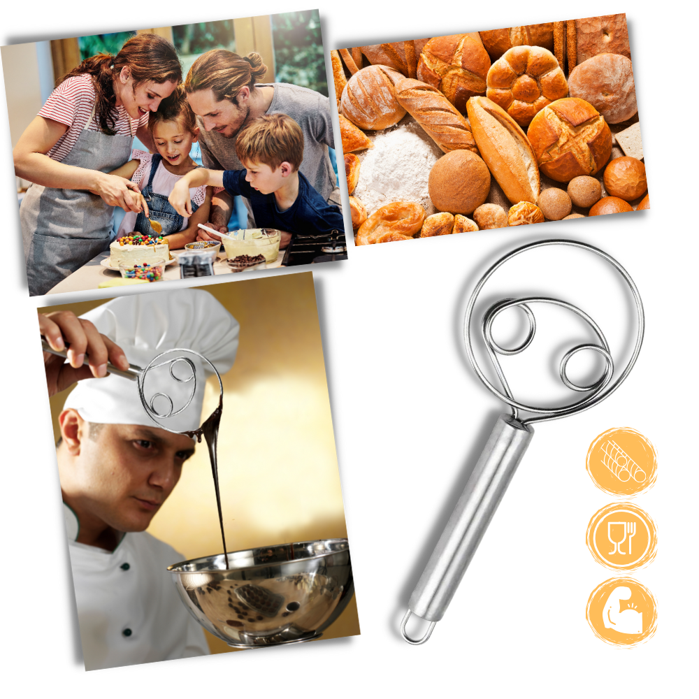 Uanstrengt dansk deigvisp i rustfritt stål
- Ozerty