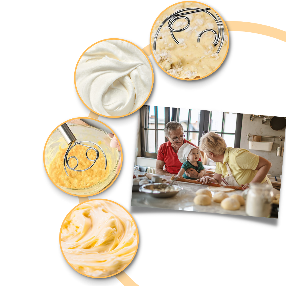 Uanstrengt dansk deigvisp i rustfritt stål
- Ozerty