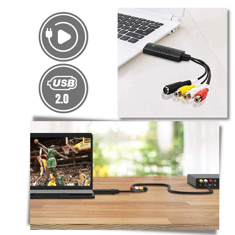 USB 2.0 Easier Cap Video TV DVD VHS DVR-adapter for enklere videoopptak
- Ozerty