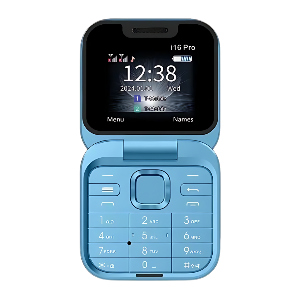 Liten sammenleggbar mobiltelefon med dobbelt sim-kort

 -I16 Pro/Blå - Ozerty