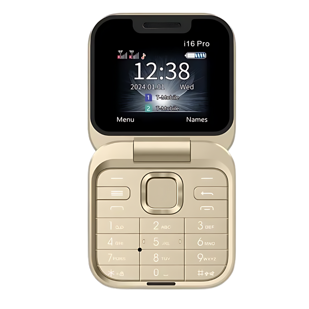 Liten sammenleggbar mobiltelefon med dobbelt sim-kort

 -I16 Pro/Gull - Ozerty