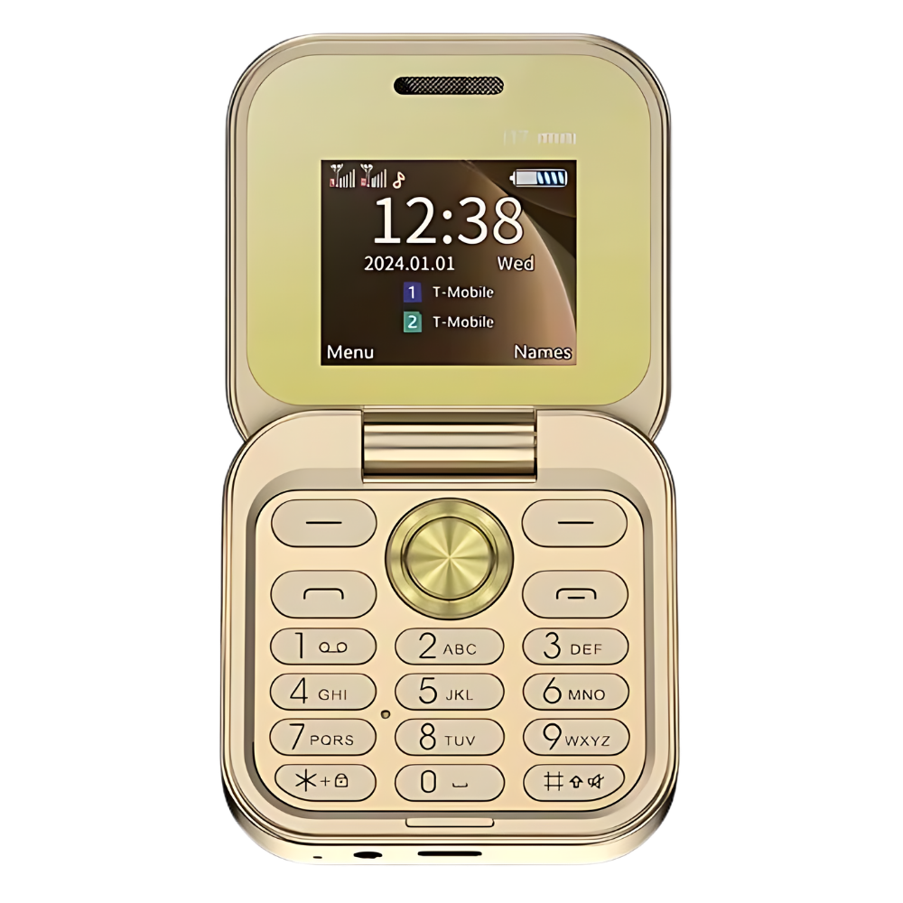 Liten sammenleggbar mobiltelefon med dobbelt sim-kort

 -I17 Pro/Gull - Ozerty