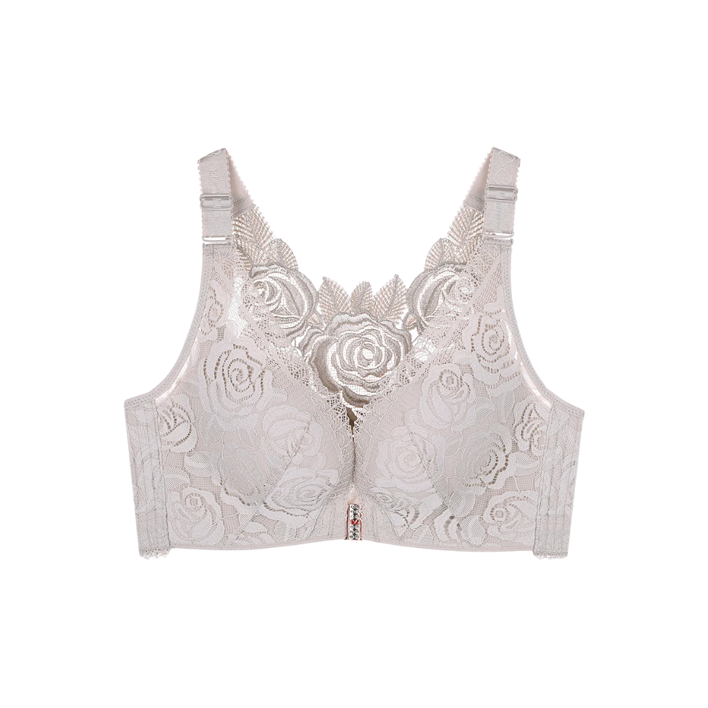 Elegant Rosemønstret Bush-Up-Bh med Blonder -Beige - Ozerty