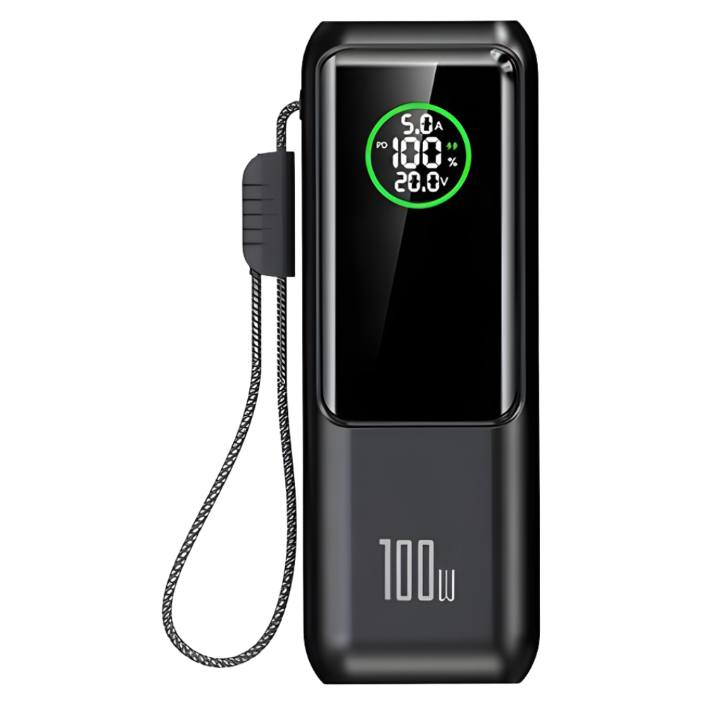 Powerbank Med Hurtiglading Og Innebygd Kabel -Sort - Ozerty