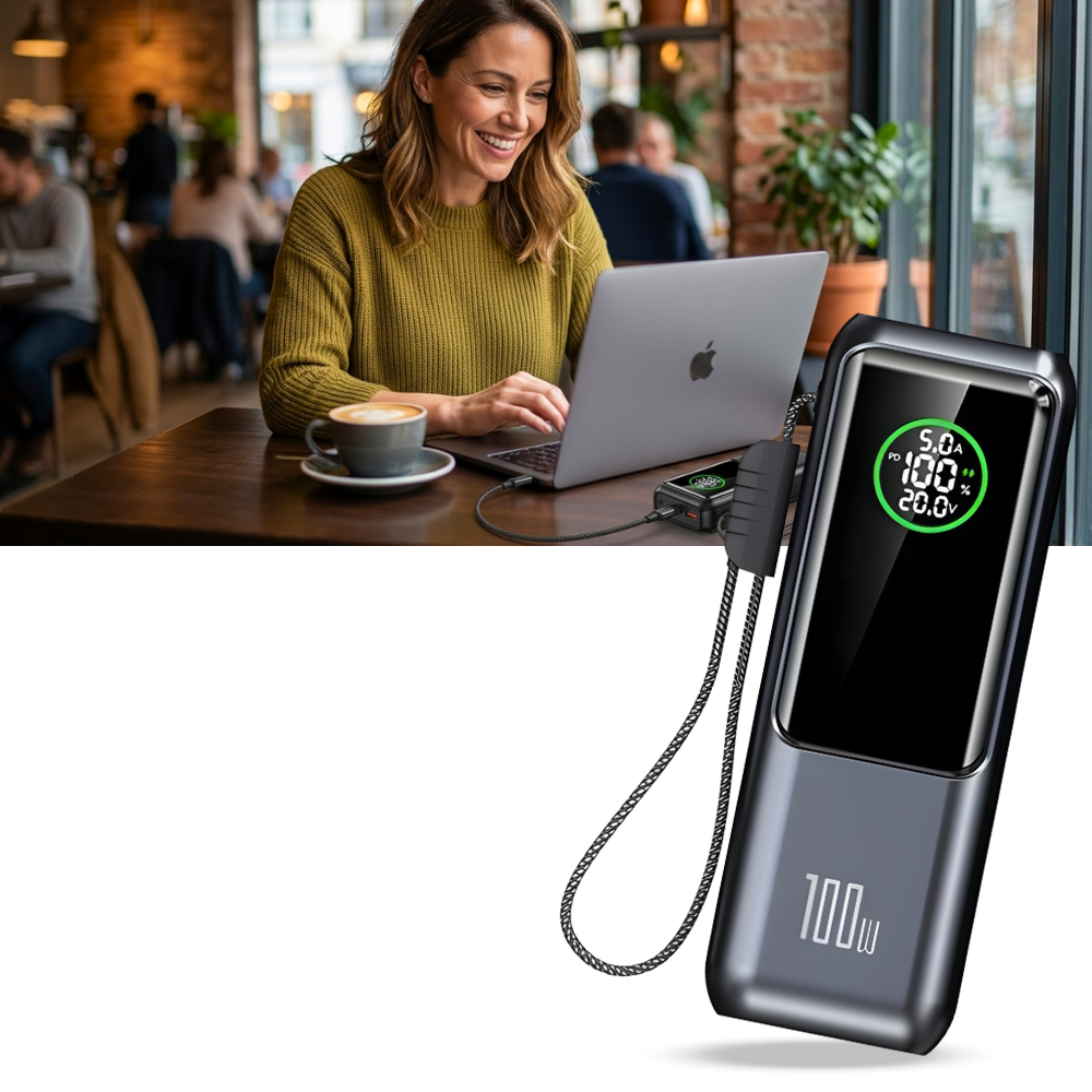Powerbank Med Hurtiglading Og Innebygd Kabel - Ozerty